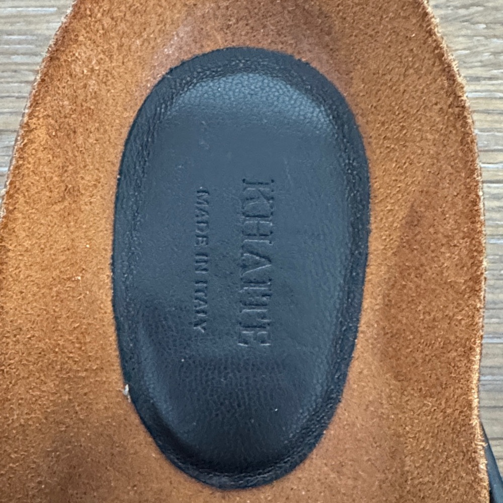 New Khaite Thompson Black Leather Slide Sandals with Gold Buckle - Picture 2 of 7